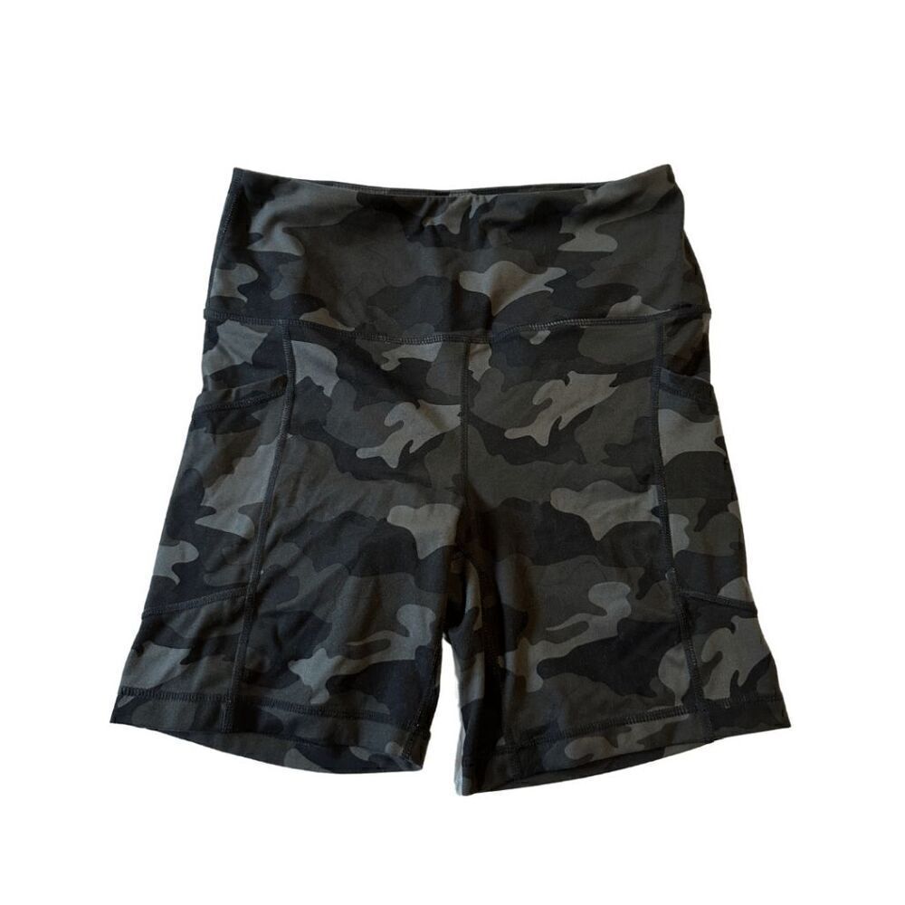 90 Degrees By Reflex Womens Green Camo Compression Active Bike Shorts Medium